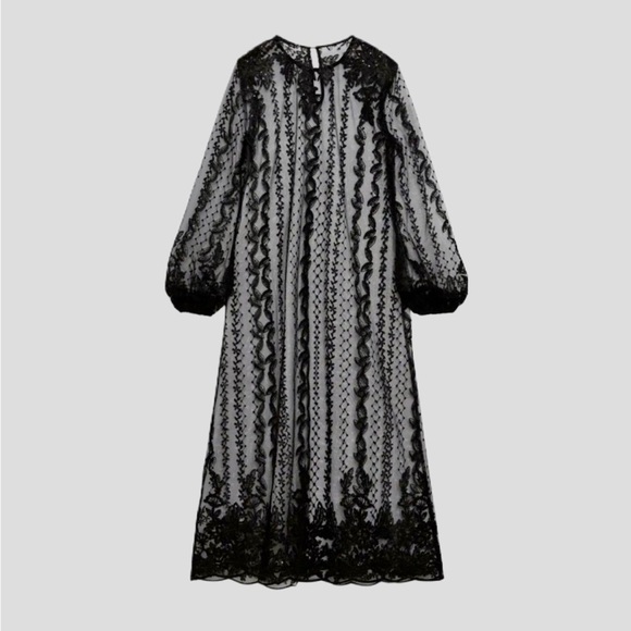 Zara Black Floral Embroidered Dress Embroidered Black See Thru Dress New Zara  Embroidered Semi Sheer